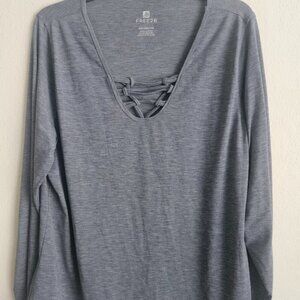 FREE2B Workout vneck grey long sleeve comfy gym shirt